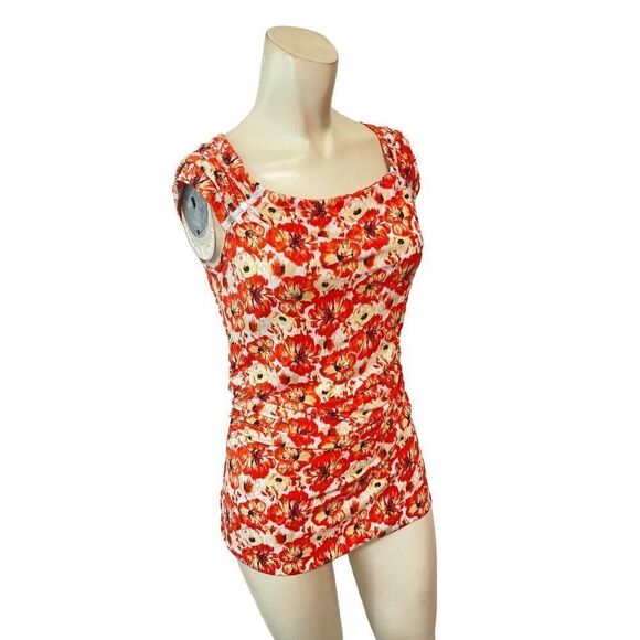 White House Black Market Orange floral sleeveless Top XS - Picture 2 of 4